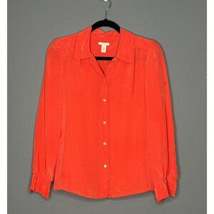 J CREW Women’s 4 Coral LUCINDA Silk Long Sleeve Button Up Top Blouse